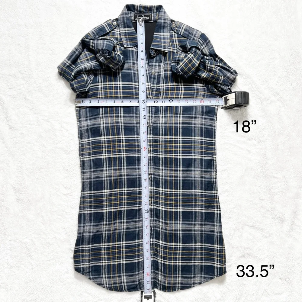 Sam Edelman Navy Blue Plaid Shirtdress, Maxi Shirt, Maxi Top, Cardi, Duster - Picture 14 of 14